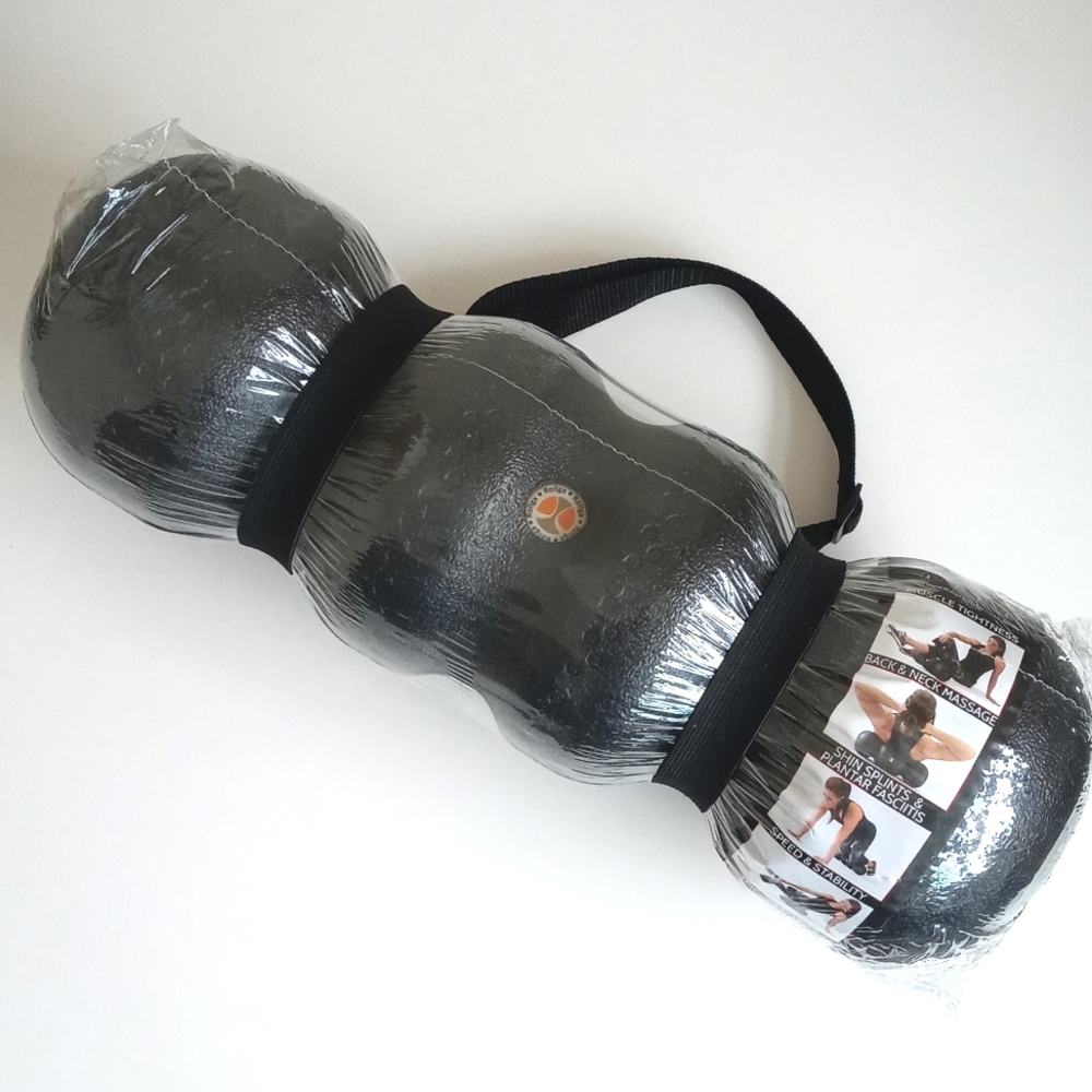 Rollga "Hard" Foam Roller (Hard Contour Rollga Zones) Black with Handle